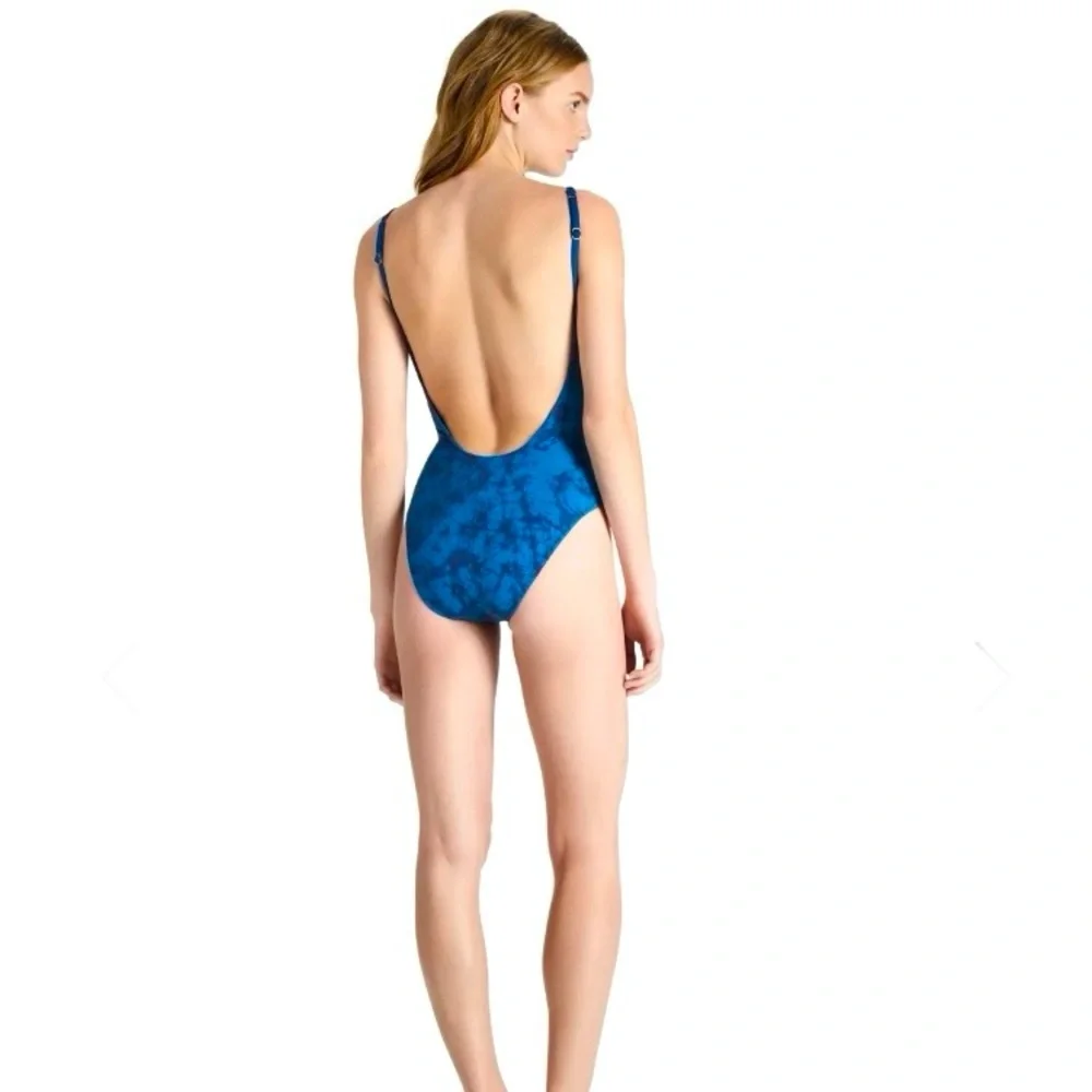 Lucky Brand Batik chic blue and white boho one piece swimsuit, size small